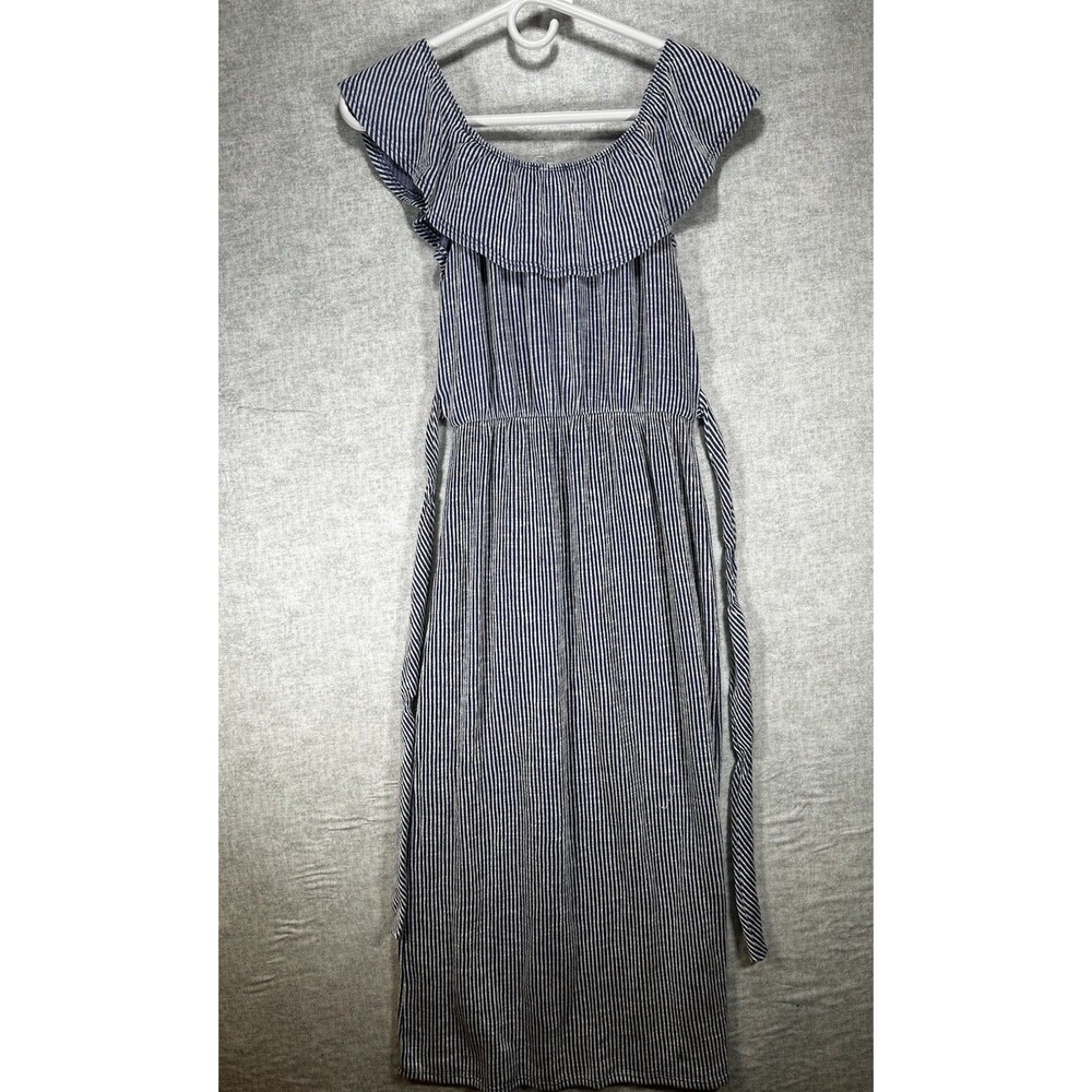 Caution To The Wind Sleeveless Midi Dress Blue White Stripe Ruffle Collar Sz Sm - Picture 5 of 5